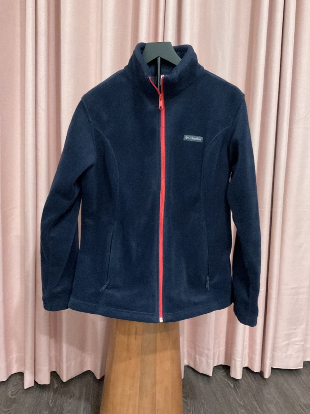 Columbia Navy Fleece Full Zip Jacket XL Coral Pink Trim